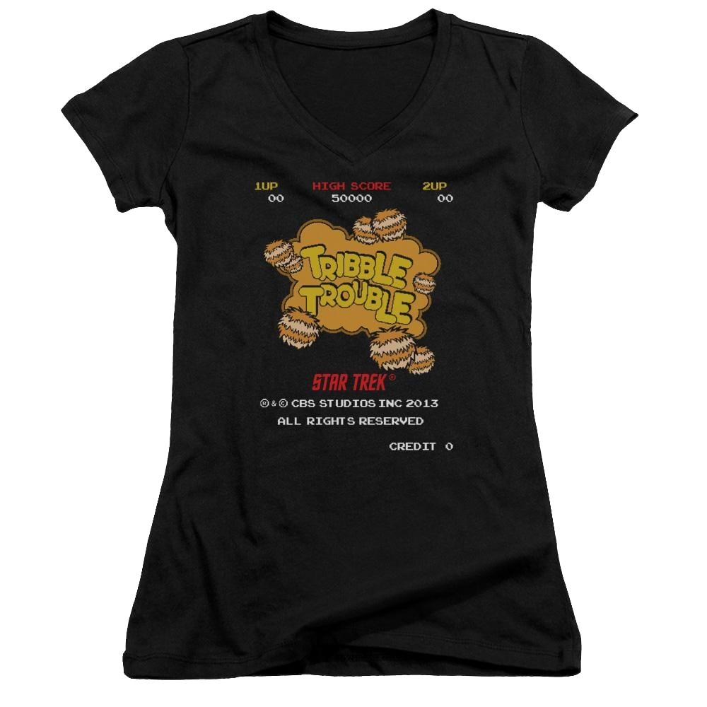 Star Trek Tribble Trouble Juniors V-Neck T-Shirt Juniors V-Neck T-Shirt Star Trek   