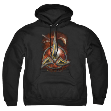 Black pullover hoodie with Star Trek Klingon Crest graphic