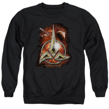 Black men's crewneck sweatshirt with Star Trek Klingon Crest graphic