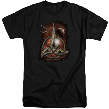 Black men's tall fit t-shirt with Star Trek Klingon Crest graphic