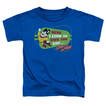 Royal toddler t-shirt with Mighty Mouse Here I Come graphic