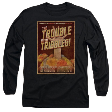 Black men's long sleeve t-shirt with Star Trek Tribbles: The Movie graphic
