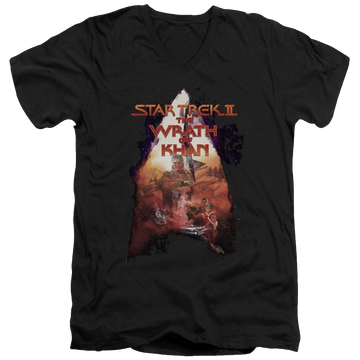 Black men's v-neck t-shirt with Star Trek Twok Poster graphic