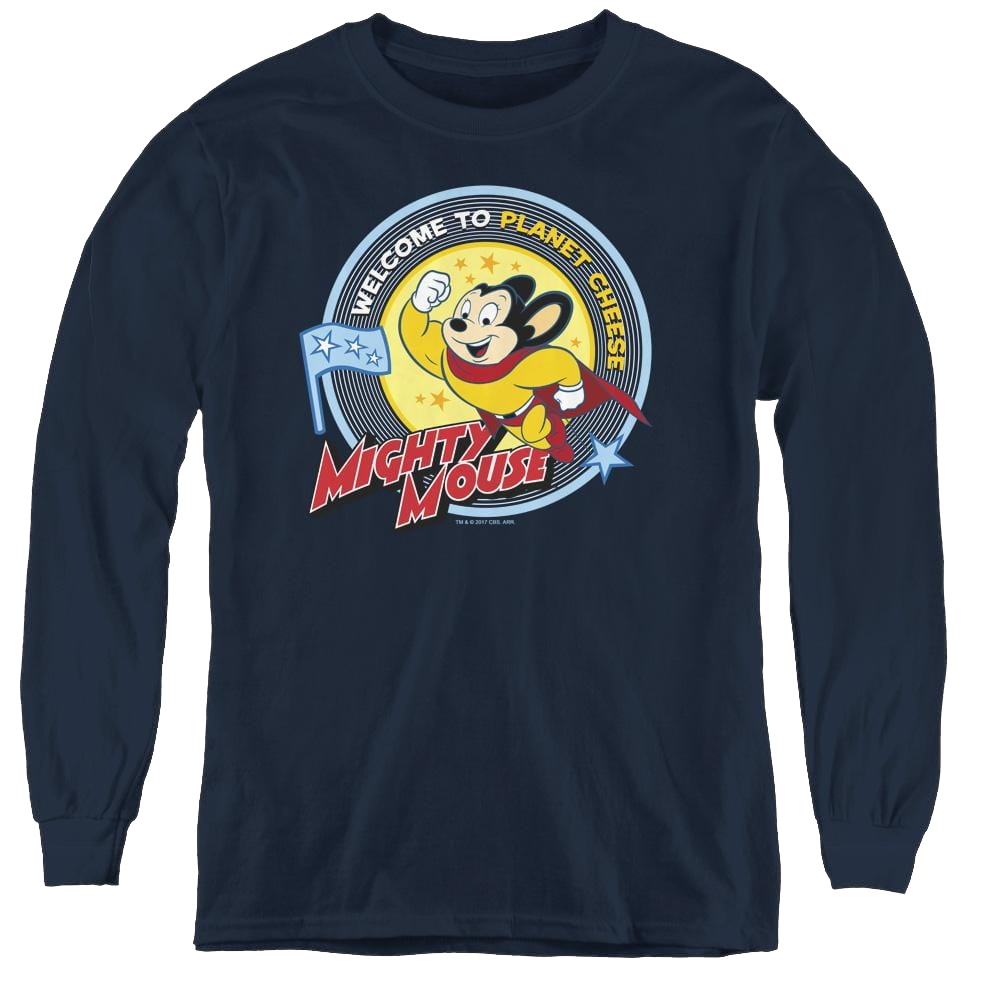 Mighty Mouse Planet Cheese - Youth Long Sleeve T-Shirt Youth Long Sleeve T-Shirt Mighty Mouse   
