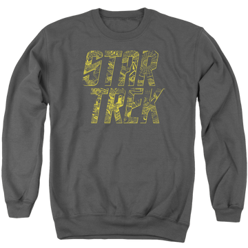 Charcoal men's crewneck sweatshirt with Star Trek Schematic Logo graphic
