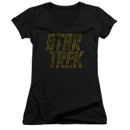 Star Trek Distressed Logo Juniors V-Neck T-Shirt Juniors V-Neck T-Shirt Star Trek   