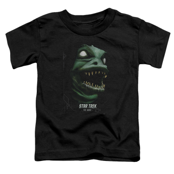 Black toddler t-shirt with Star Trek The Gorn graphic