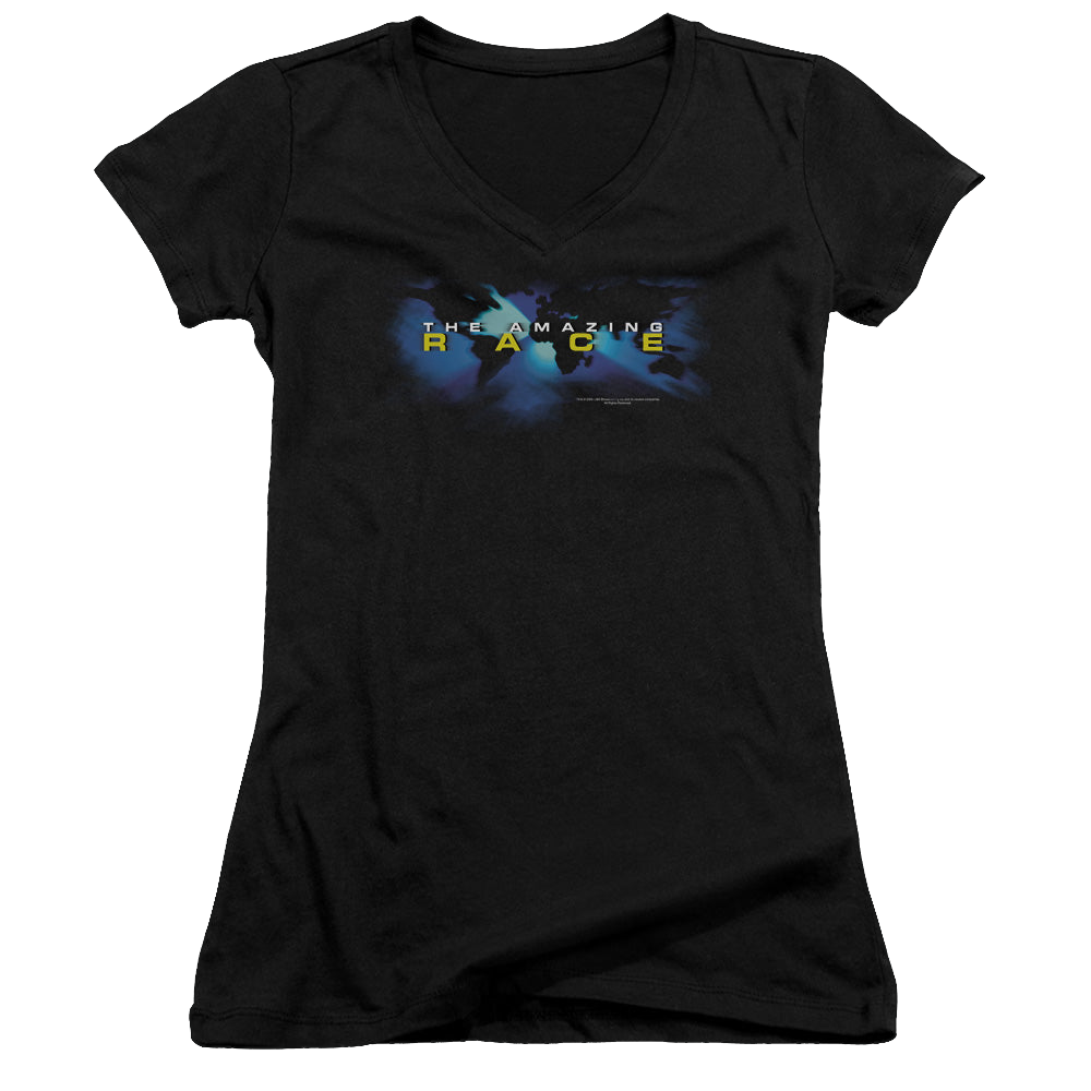 Amazing Race, The Faded Globe - Juniors V-Neck T-Shirt Juniors V-Neck T-Shirt The Amazing Race   