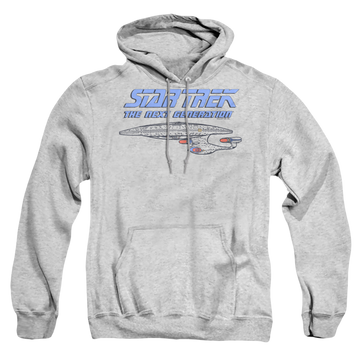 Athletic heather pullover hoodie with Star Trek The Next Generation Distressed Tng graphic