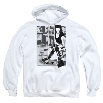 White pullover hoodie with NCIS Relax graphic