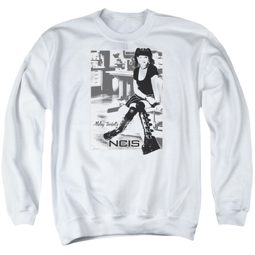 White men's crewneck sweatshirt with NCIS Relax graphic