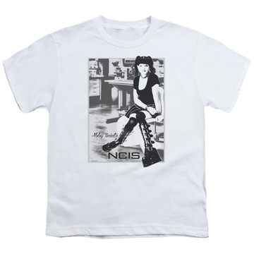 White youth t-shirt for ages 8 to 12 with NCIS Relax graphic