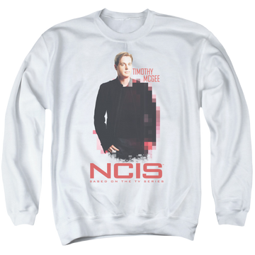 White men's crewneck sweatshirt with NCIS Probie graphic