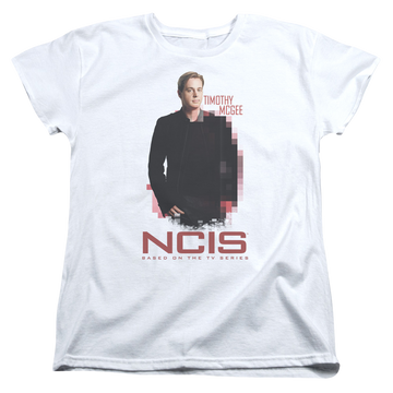 White women's t-shirt with NCIS Probie graphic