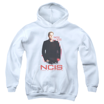 White youth hoodie for ages 8 to 12 with NCIS Probie graphic