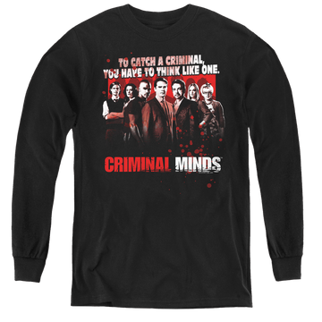 Black youth long sleeve t-shirt with Criminal Minds Think Like One graphic