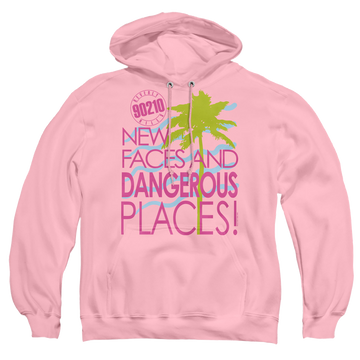 Pink pullover hoodie with Beverly Hills 90210 Tagline graphic