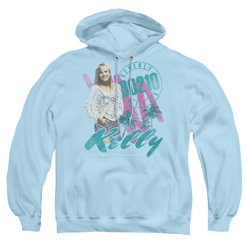 Light blue pullover hoodie with Beverly Hills 90210 Kelly Vintage graphic