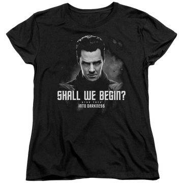Black women's t-shirt with Star Trek Shall We Begin graphic