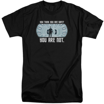 Black men's tall fit t-shirt with Star Trek Not Safe graphic
