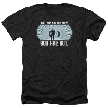 Charcoal men's heather t-shirt with Star Trek Not Safe graphic