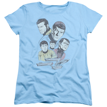 Light blue women's t-shirt with Star Trek Retro Crew graphic