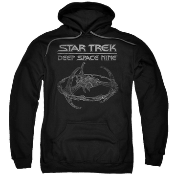 Black pullover hoodie with Star Trek Deep Space Nine Ds9 Station graphic