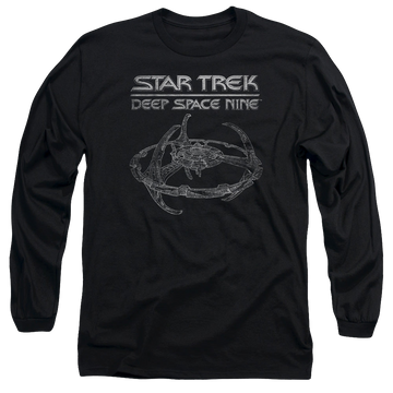 Black men's long sleeve t-shirt with Star Trek Deep Space Nine Ds9 Station graphic