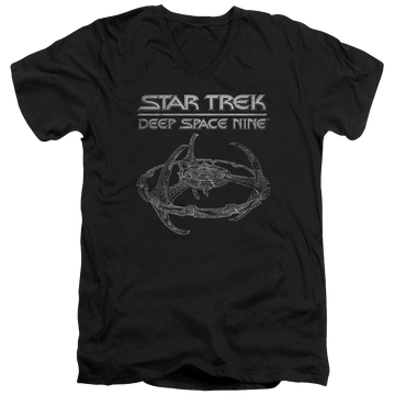 Black men's v-neck t-shirt with Star Trek Deep Space Nine Ds9 Station graphic