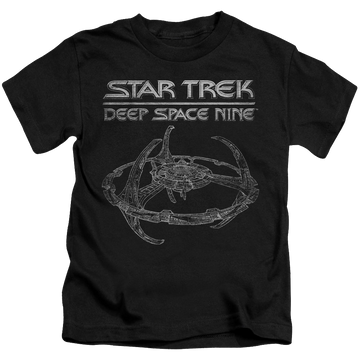Black kid's t-shirt for ages 4 to 7 with Star Trek Deep Space Nine Ds9 Station graphic