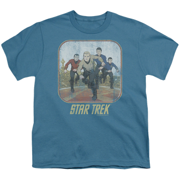 Slate youth t-shirt for ages 8 to 12 with Star Trek The Animated Series Running Cartoon Crew graphic