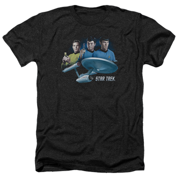 Charcoal men's heather t-shirt with Star Trek Main Three graphic
