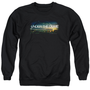 Black men's crewneck sweatshirt with Under the Dome Dome Key Art graphic