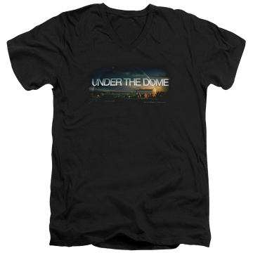 Black men's v-neck t-shirt with Under the Dome Dome Key Art graphic
