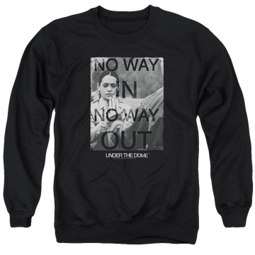 Black men's crewneck sweatshirt with Under the Dome Trapped graphic