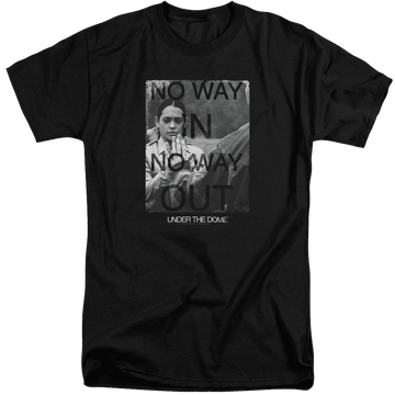 Black men's tall fit t-shirt with Under the Dome Trapped graphic