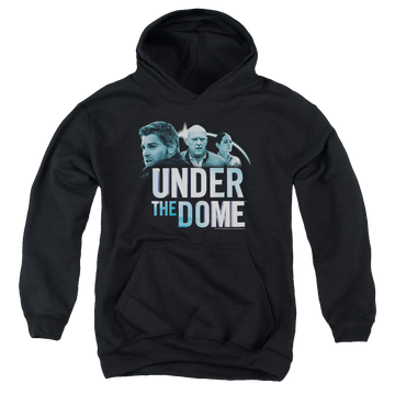 Black youth hoodie for ages 8 to 12 with Under the Dome Character Art graphic