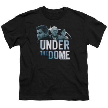 Black youth t-shirt for ages 8 to 12 with Under the Dome Character Art graphic