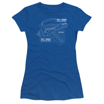 Royal juniors t-shirt with Star Trek Phaser Plans graphic