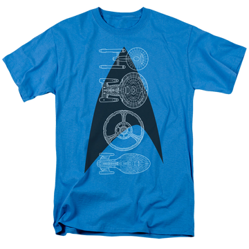Turquoise men's regular fit t-shirt with Star Trek The Original Series Line Of Ships graphic