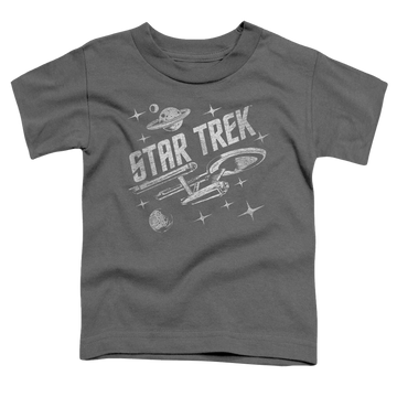 Charcoal toddler t-shirt with Star Trek Through Space graphic