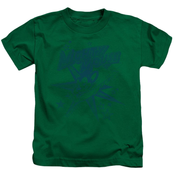 Kelly green kid's t-shirt for ages 4 to 7 with Mighty Mouse graphic