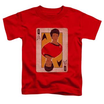 Red toddler t-shirt with Star Trek Tos Queen graphic