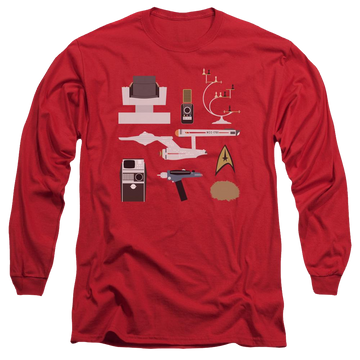 Red men's long sleeve t-shirt with Star Trek Tos Gift Set graphic
