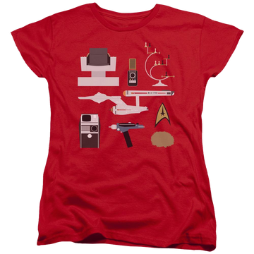 Red women's t-shirt with Star Trek Tos Gift Set graphic