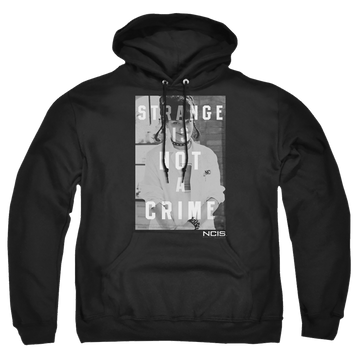 Black pullover hoodie with NCIS Strange graphic