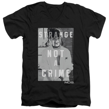 Black men's v-neck t-shirt with NCIS Strange graphic