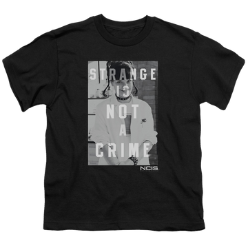 Black youth t-shirt for ages 8 to 12 with NCIS Strange graphic