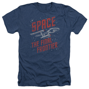 Navy men's heather t-shirt with Star Trek Space Travel graphic
