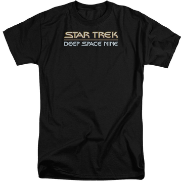 Black men's tall fit t-shirt with Star Trek Deep Space Nine Deep Space Nine Logo graphic